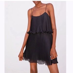 Black Flowy summer spaghetti strap sundress two layers pleaded